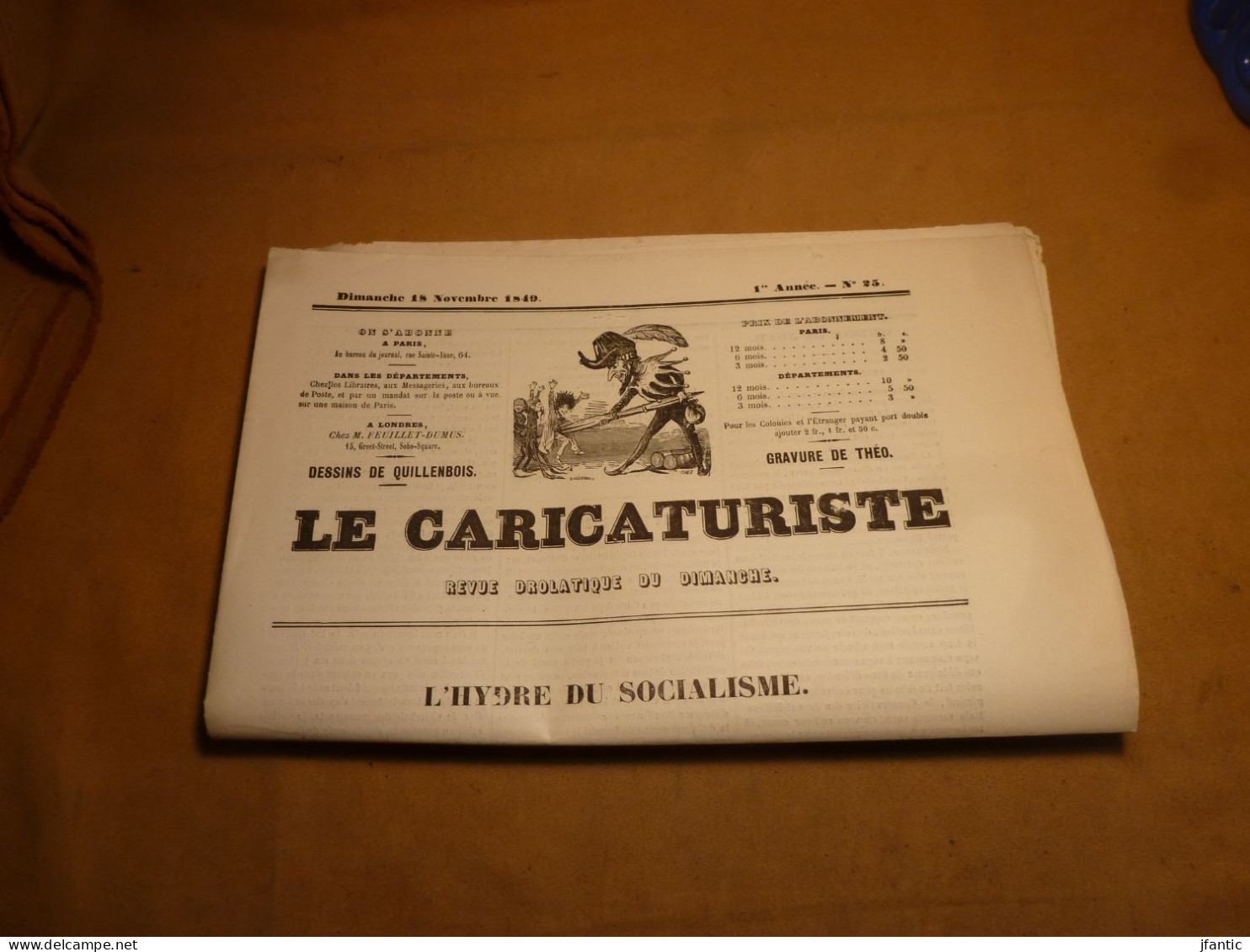 Le Caricaturiste, revue drolatique du dimanche, 1 ère année N°25, dimanche 18 novembre 1849. l'hydre du socialisme.