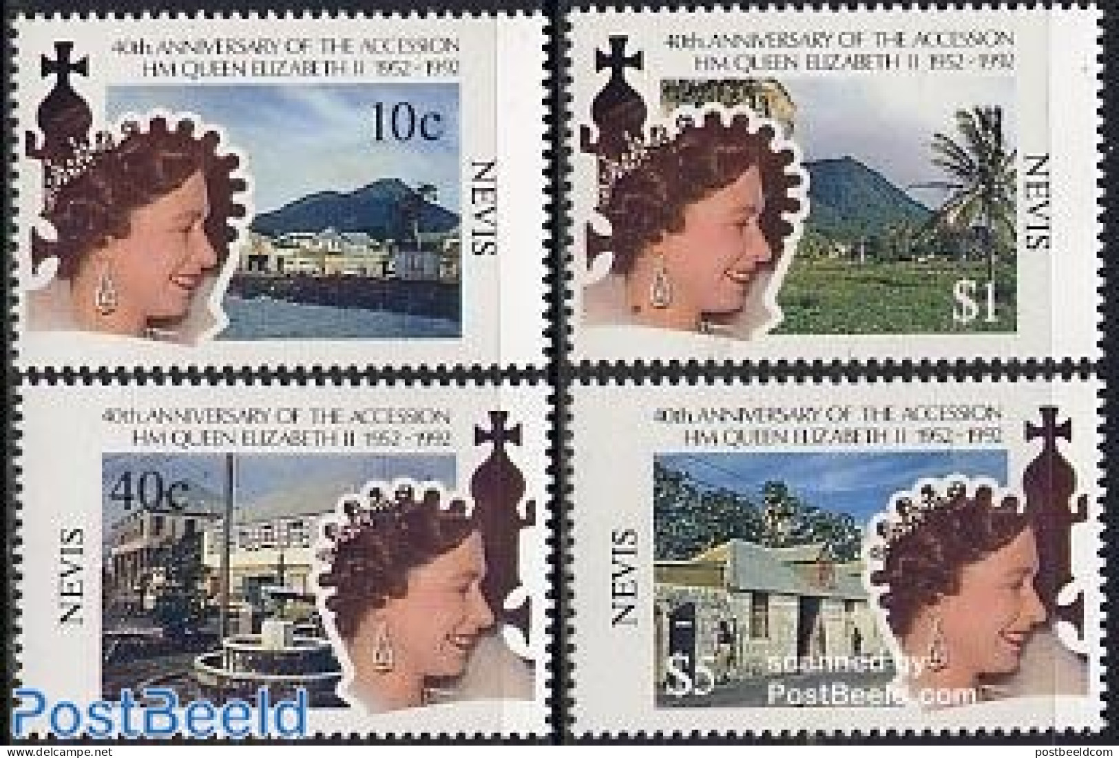 Nevis 1992 40th Ann. Of Accession 4v, Mint NH, History - Kings & Queens (Royalty) - Familias Reales