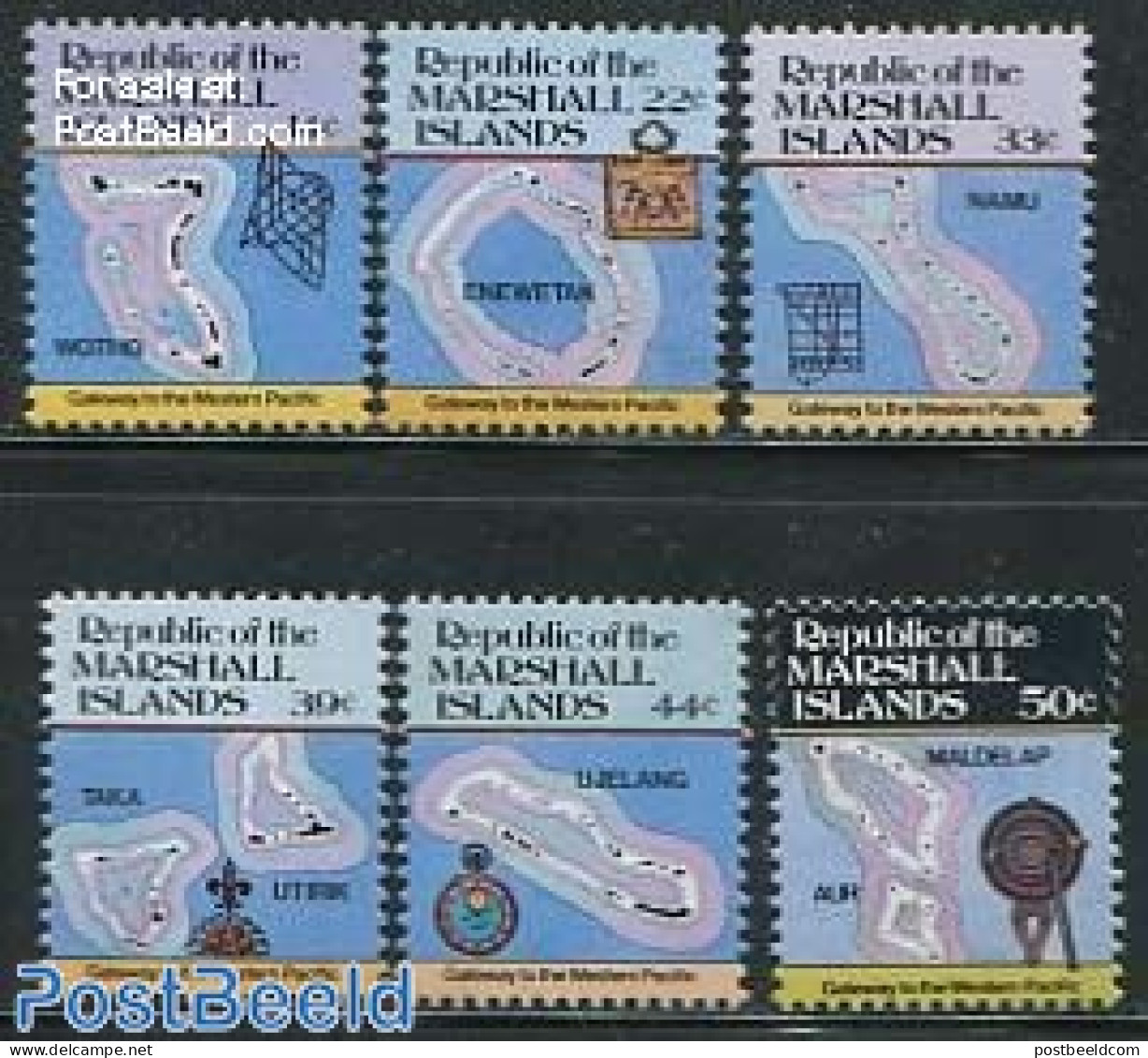 Marshall Islands 1985 Island Maps 6v, Mint NH, Various - Maps - Geografía