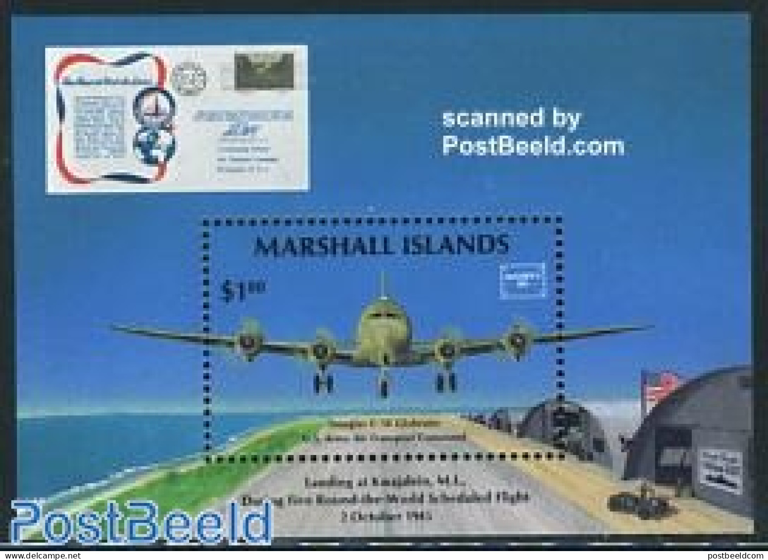 Marshall Islands 1986 Ameripex S/s, Mint NH, Transport - Stamps On Stamps - Aircraft & Aviation - Timbres Sur Timbres
