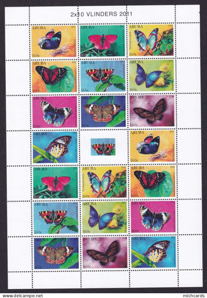 323 ARUBA 2011 - Y&T 601/10 X 2 En Feuille - Papillon - Neuf ** (MNH) Sans Charniere - Curaçao, Nederlandse Antillen, Aruba