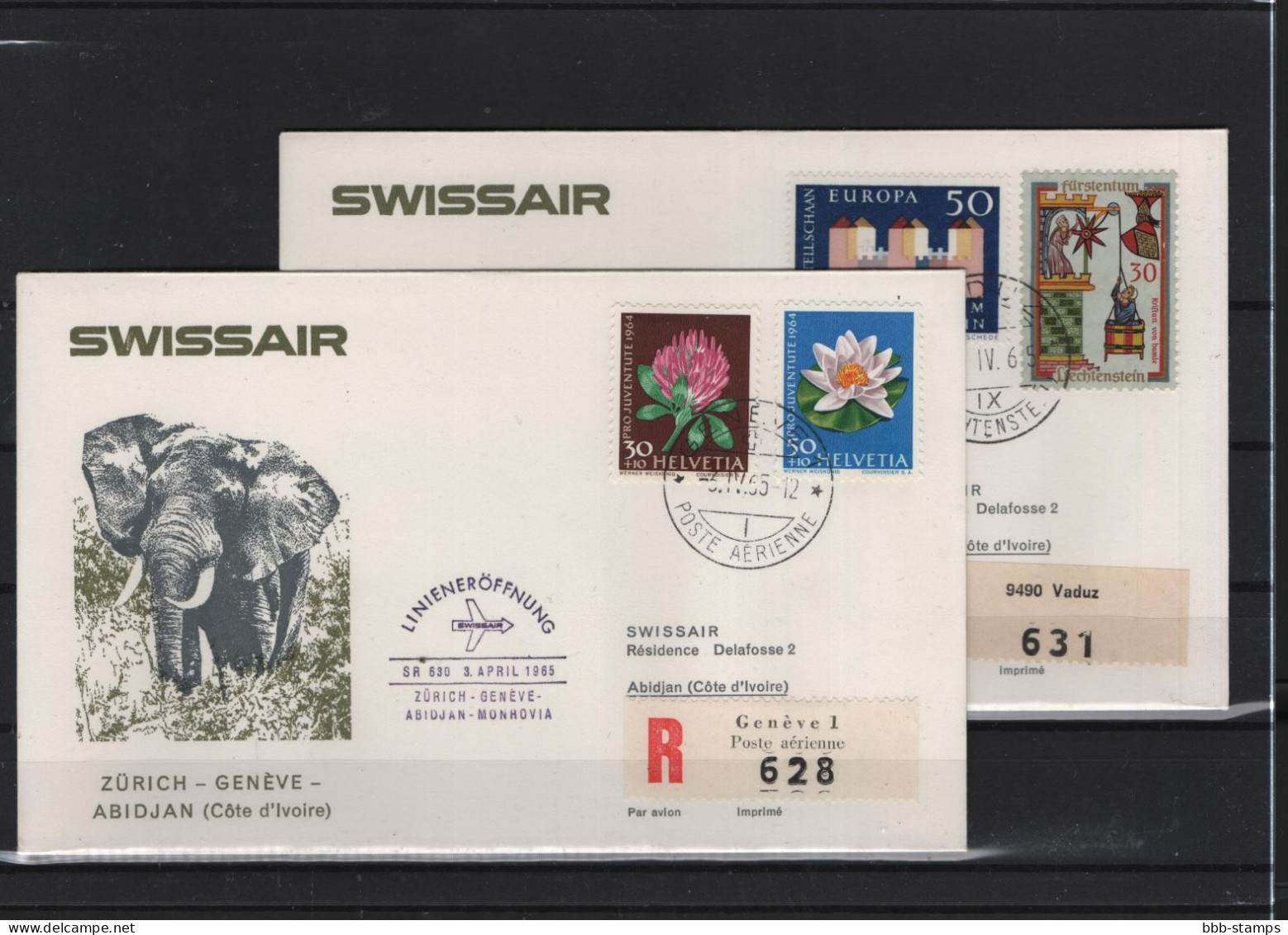 Schweiz Air Mail Swissair  FFC  3.4.1965 Zürich - Genf- Abijan Vv - Premiers Vols