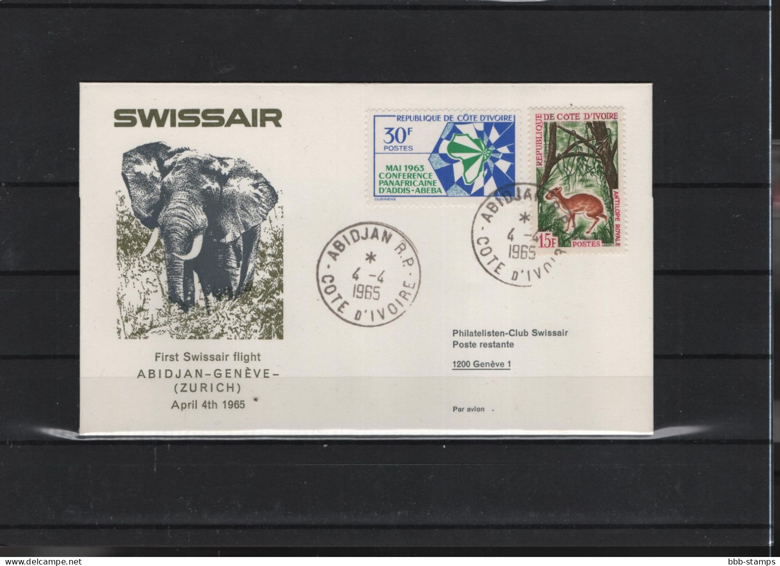 Schweiz Air Mail Swissair  FFC  3.4.1965 Zürich - Genf- Abijan Vv - Eerste Vluchten