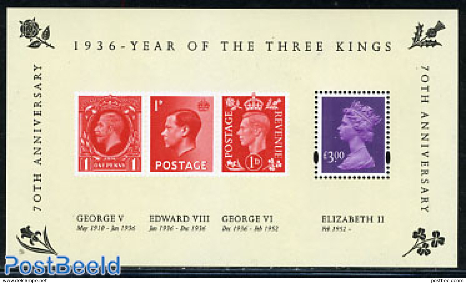 Great Britain 2006 1936 Year Of The Three Kings S/s, Mint NH, History - Kings & Queens (Royalty) - Stamps On Stamps - Unused Stamps