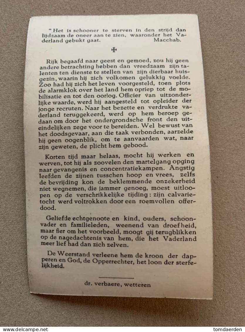 BP Oorlogsslachtoffer, Prosper De Vuyst 1910 Geheim Leger Wetteren Politiek Gevangene Dora Duitsland 1945 45-45 WOII - Santini