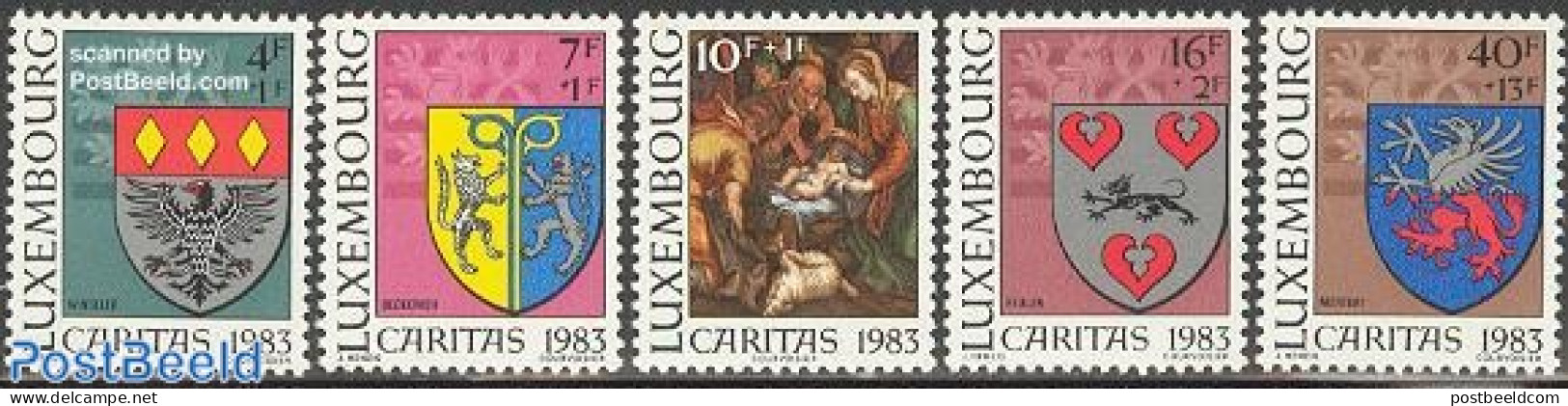 Luxemburg 1983 Caritas 5v, Mint NH, History - Religion - Coat Of Arms - Christmas - Art - Paintings - Nuevos