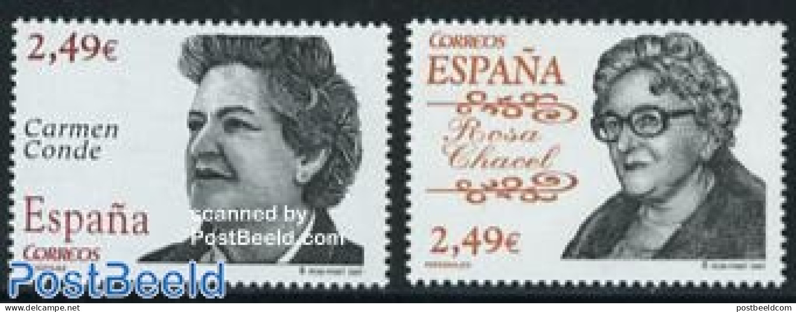 Spain 2007 Rosa Chacel & Carmen Conde 2v, Mint NH, History - Women - Art - Authors - Unused Stamps