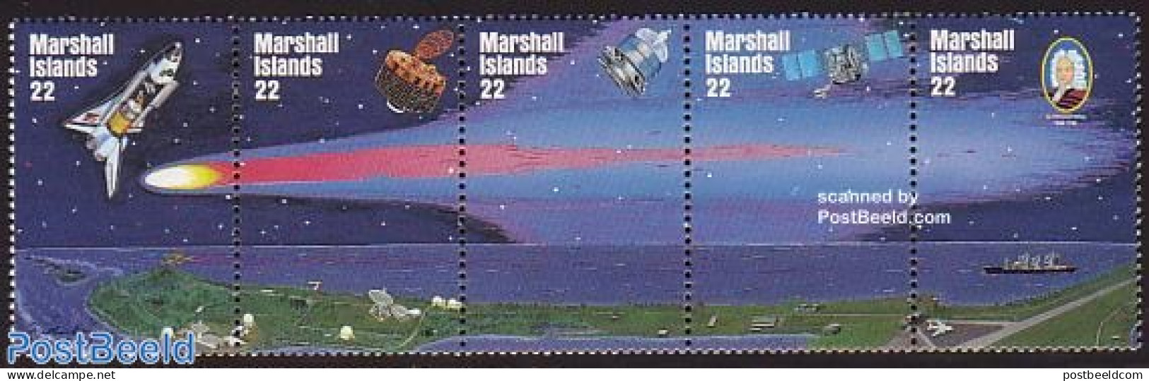 Marshall Islands 1985 Halleys Comet 5v [::::], Mint NH, Science - Transport - Astronomy - Ships And Boats - Space Expl.. - Astrología