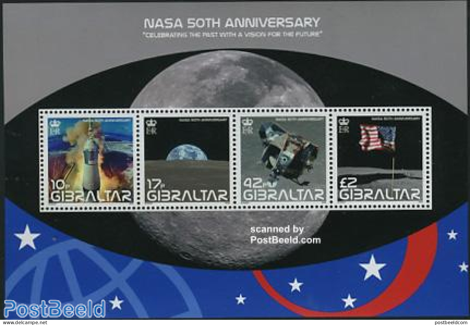 Gibraltar 2008 50 Years NASA 4v M/s, Mint NH, Transport - Space Exploration - Gibilterra