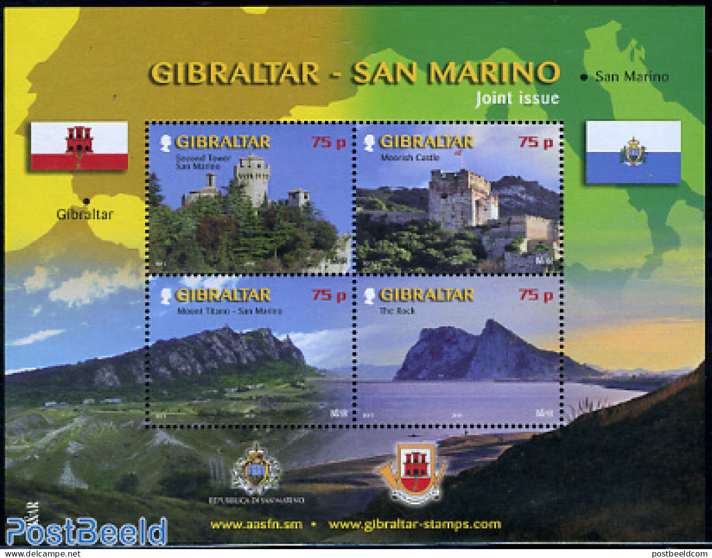 Gibraltar 2010 Joint Issue San Marino S/s, Mint NH, Various - Joint Issues - Art - Castles & Fortifications - Gemeinschaftsausgaben