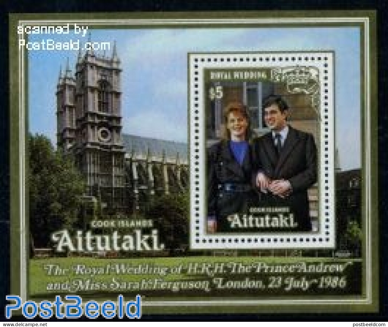 Aitutaki 1986 Andrew & Sarah Wedding S/s, Mint NH, History - Kings & Queens (Royalty) - Königshäuser, Adel