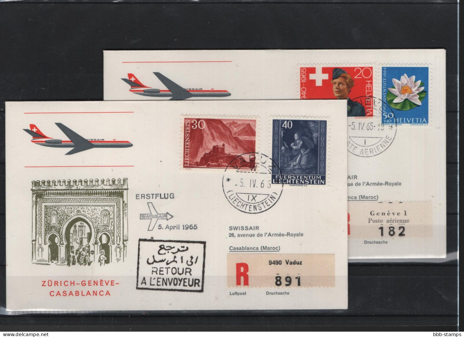 Schweiz Air Mail Swissair  FFC  5.4.1965 Zürich - Genf- Casablanca Vv - Erst- U. Sonderflugbriefe