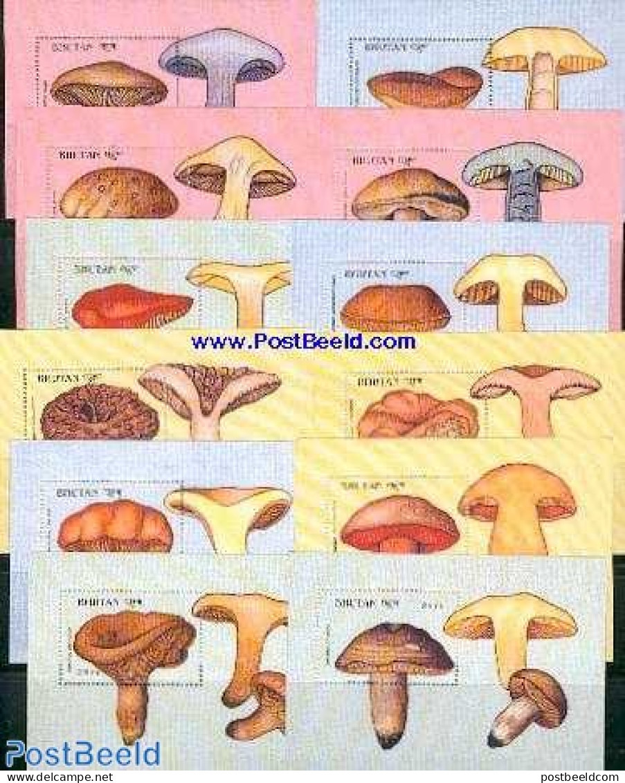 Bhutan 1989 Mushrooms 12 S/s, Mint NH, Nature - Mushrooms - Funghi