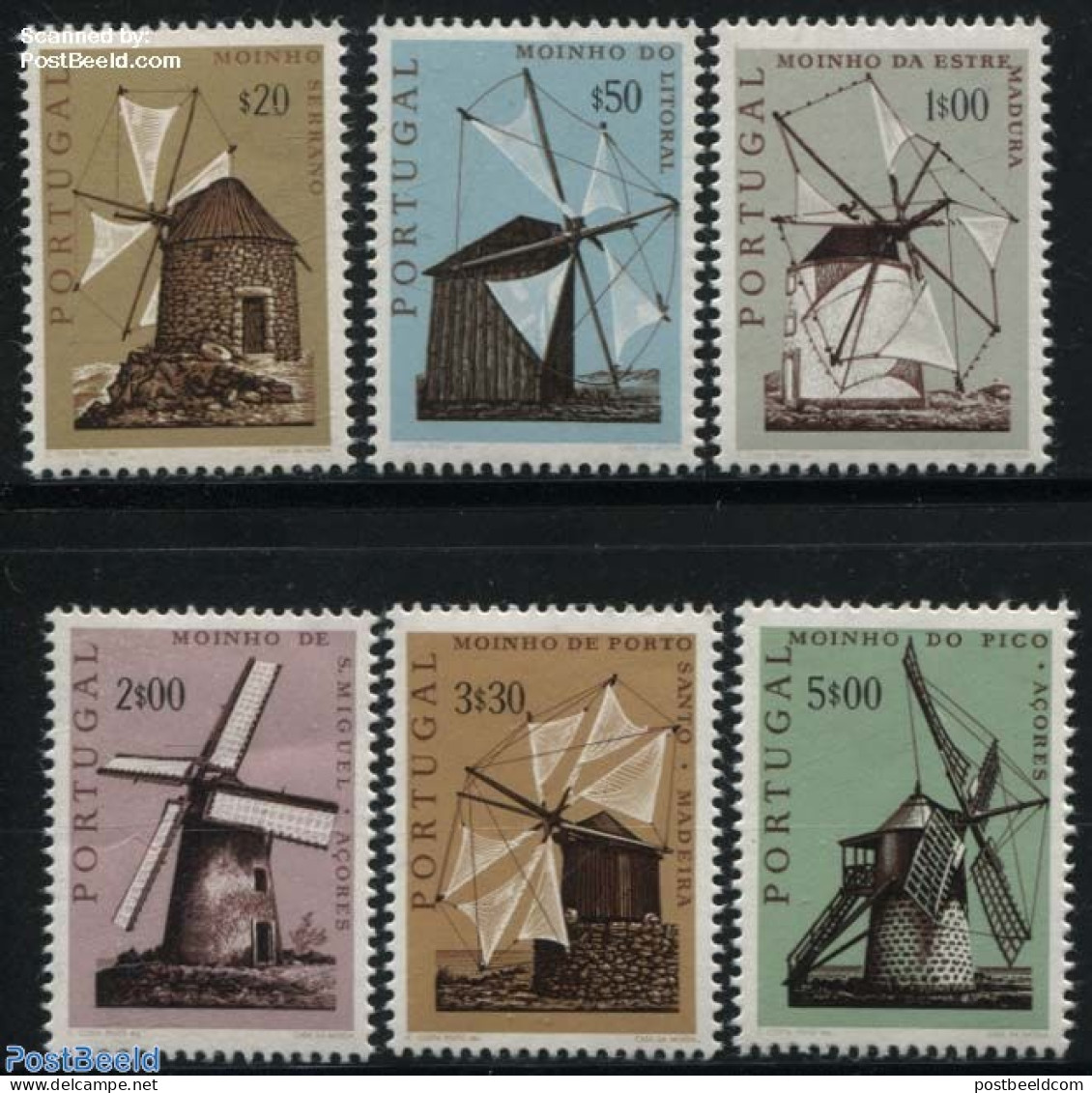 Portugal 1971 Windmills 6v, Mint NH, Various - Mills (Wind & Water) - Nuevos