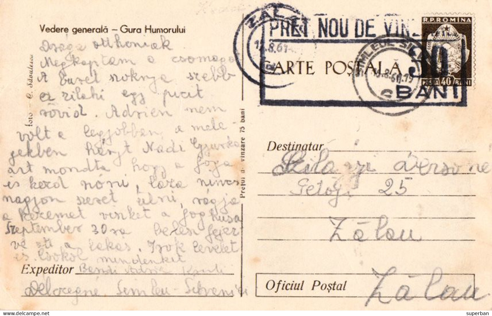 ROMANIA ~ 1961 - CARTE POSTALA Cu SUPRATIPAR : PRET NOU... : 30 BANI / 40 BANI - STATIONERY PICTURE POSTCARD (an667) - Postal Stationery