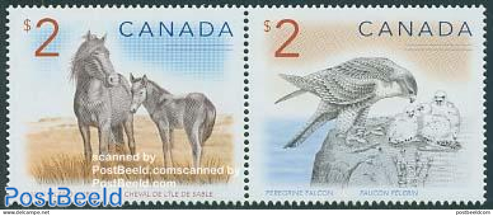 Canada 2005 Falcon, Horse 2v [:], Mint NH, Nature - Birds - Birds Of Prey - Horses - Neufs
