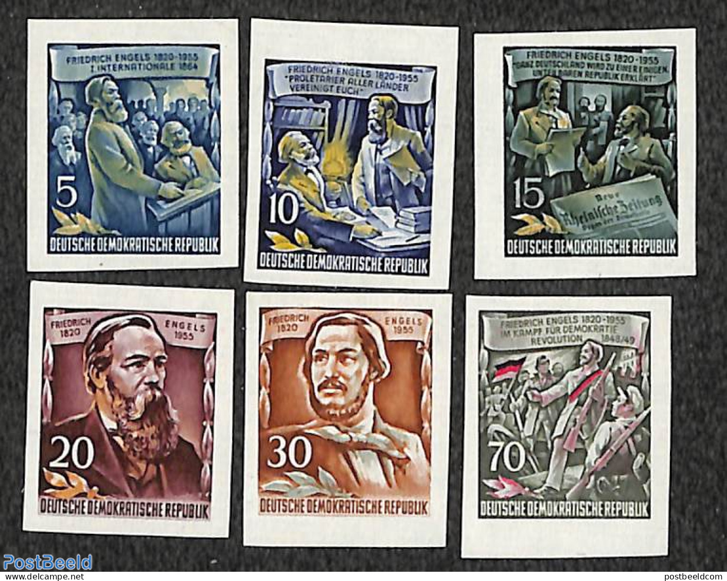 Germany, DDR 1955 F. Engels 6v Imperforated, Unused (hinged) - Ungebraucht