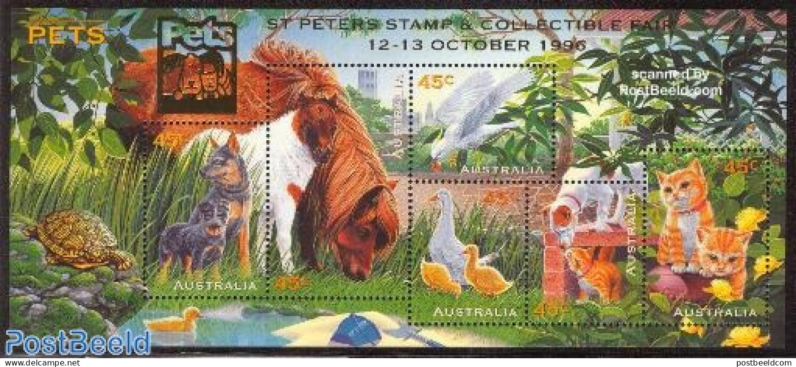 Australia 1996 ST PETERS Stamp Show S/s, Mint NH, Nature - Birds - Cats - Dogs - Horses - Turtles - Philately - Ongebruikt