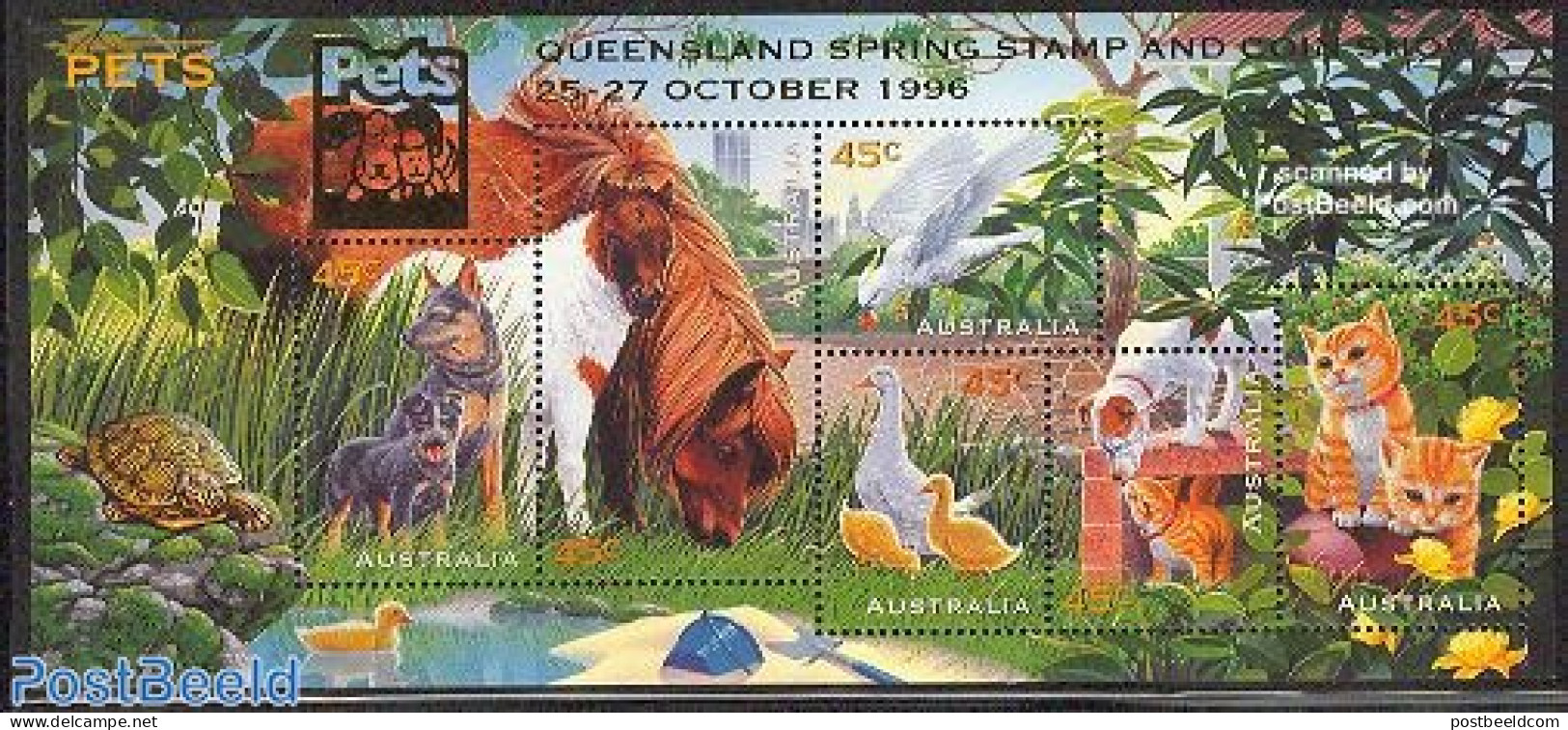 Australia 1996 Queensland Stamp Show S/s, Mint NH, Nature - Animals (others & Mixed) - Birds - Cats - Dogs - Horses - .. - Ongebruikt