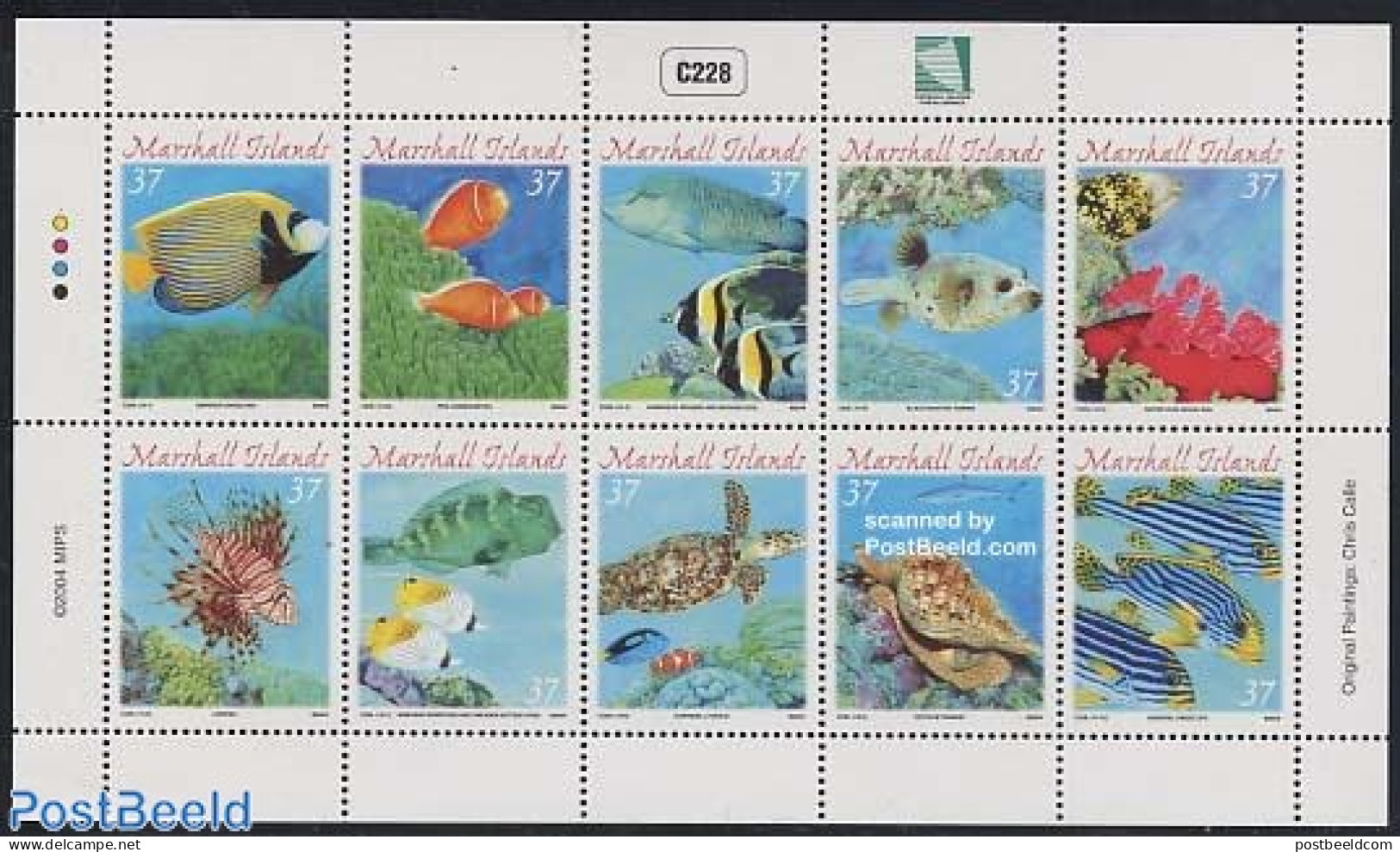 Marshall Islands 2004 Fish 10v M/s, Mint NH, Nature - Fish - Shells & Crustaceans - Turtles - Peces
