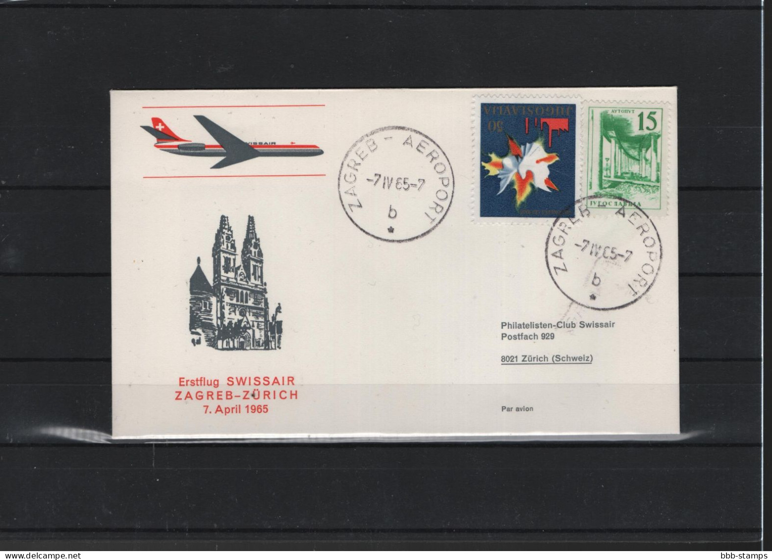 Schweiz Air Mail Swissair  FFC  7.4.1965 Zagred - Zürich - Eerste Vluchten