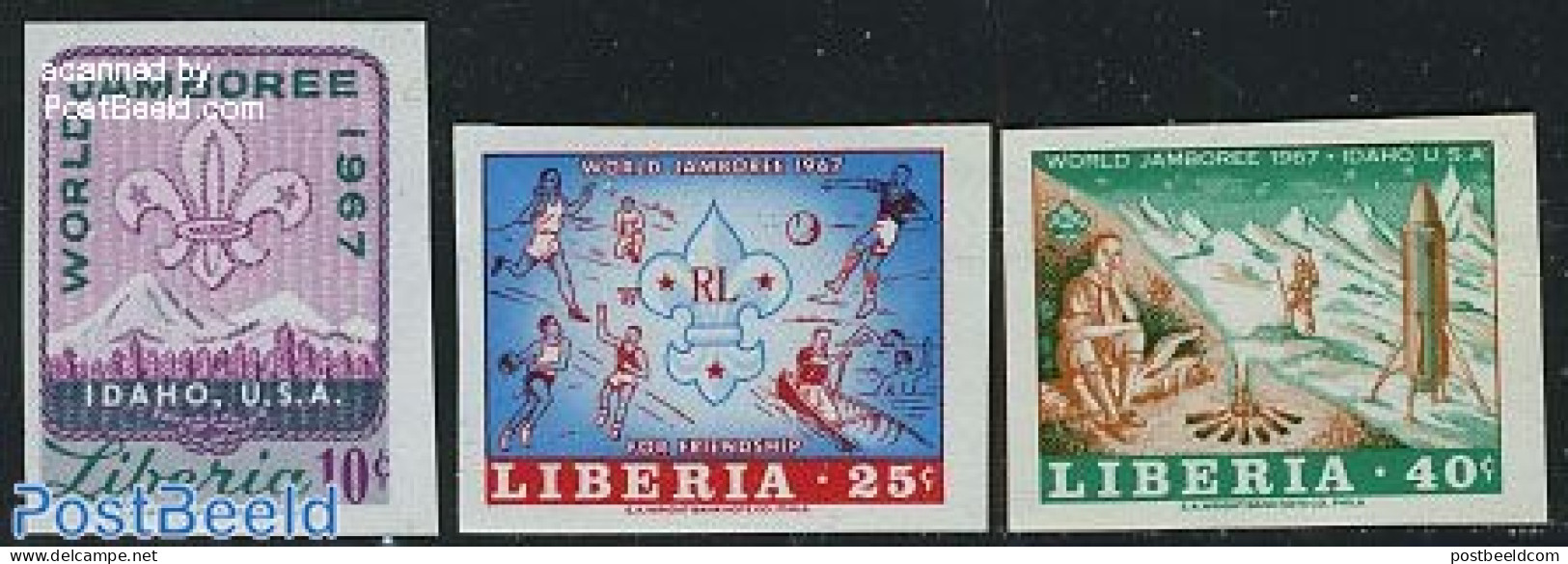 Liberia 1967 World Jamboree 3v Imperforated, Mint NH, Sport - Scouting - Sonstige & Ohne Zuordnung