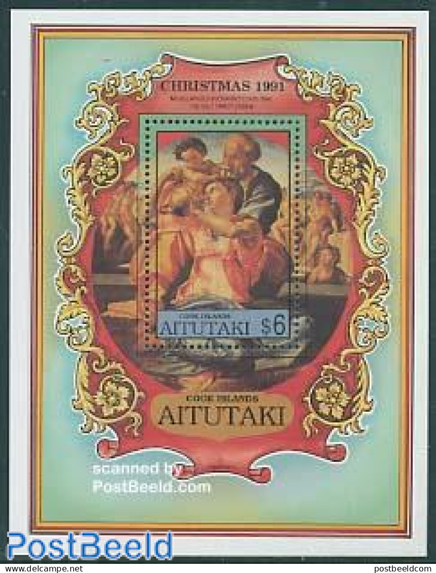 Aitutaki 1991 Christmas S/s, Mint NH, Religion - Christmas - Art - Paintings - Christmas