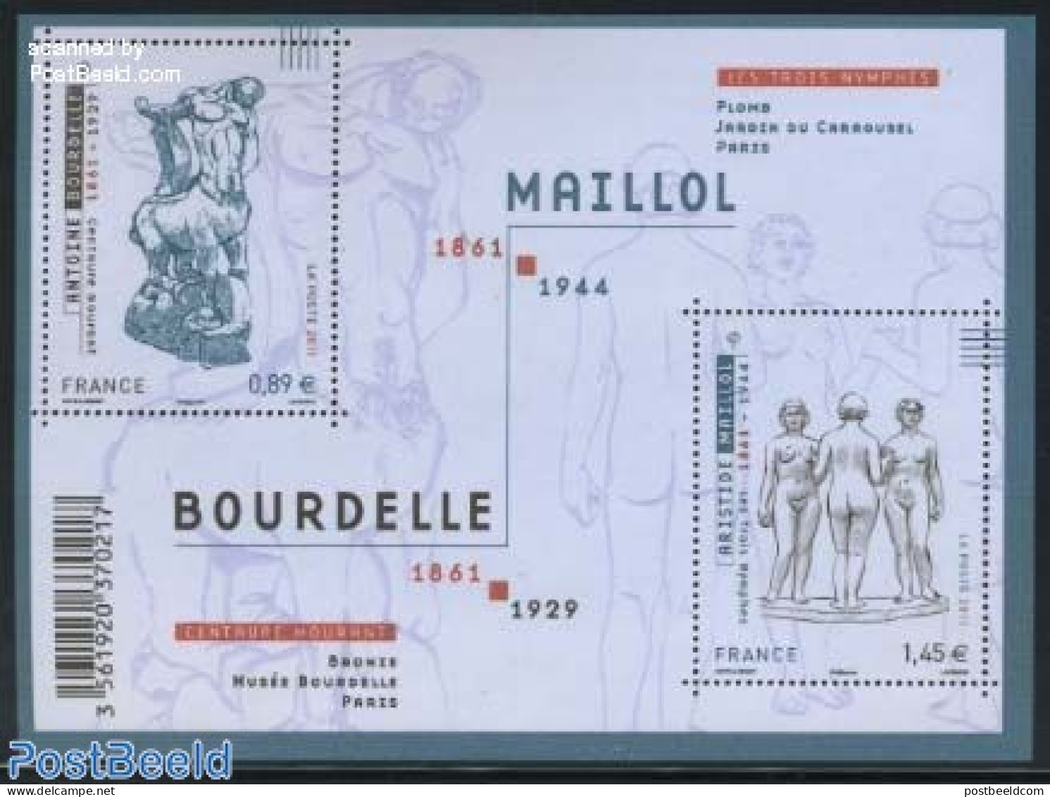 France 2011 Maillol, Bourdelle S/s, Mint NH, Art - Sculpture - Unused Stamps