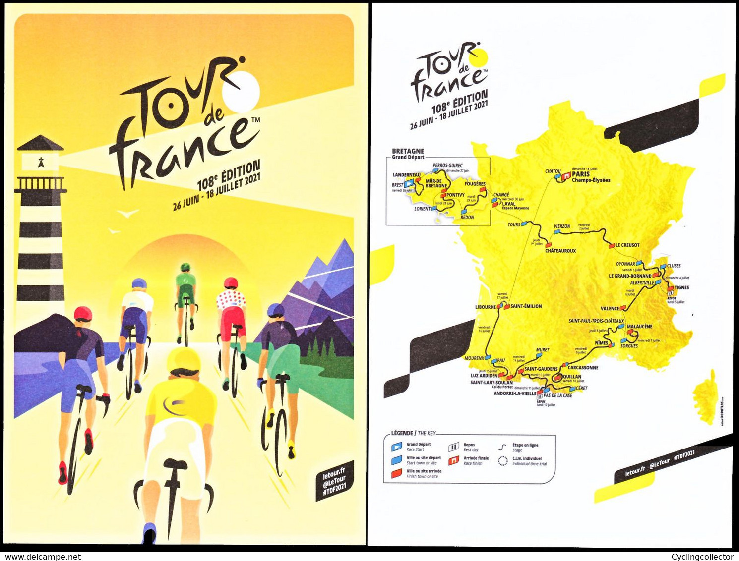 Lot 2 CP Tour De France 2021 Parcours Et Affiche - Cycling