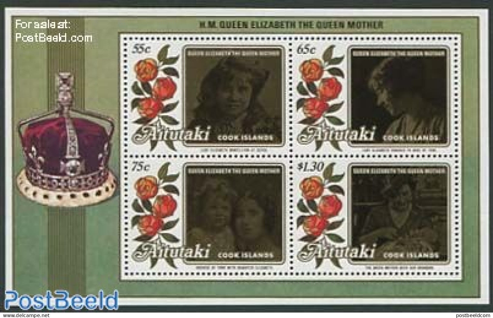Aitutaki 1986 Queen Mother S/s, Mint NH, History - Kings & Queens (Royalty) - Case Reali