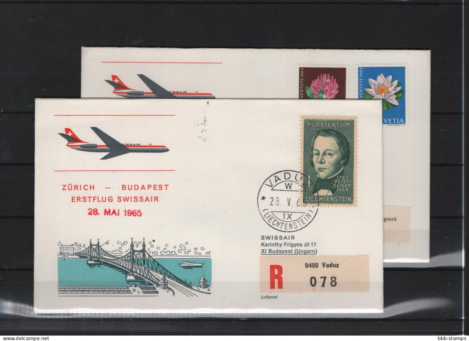 Schweiz Air Mail Swissair  FFC  28.5..1965 Zürich - Budapest Vv - Premiers Vols