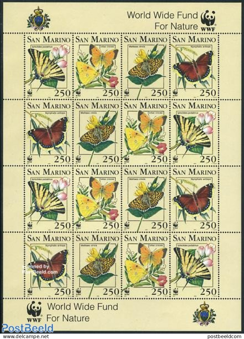 San Marino 1993 WWF, Butterflies 4x4v M/s, Mint NH, Nature - Butterflies - World Wildlife Fund (WWF) - Unused Stamps