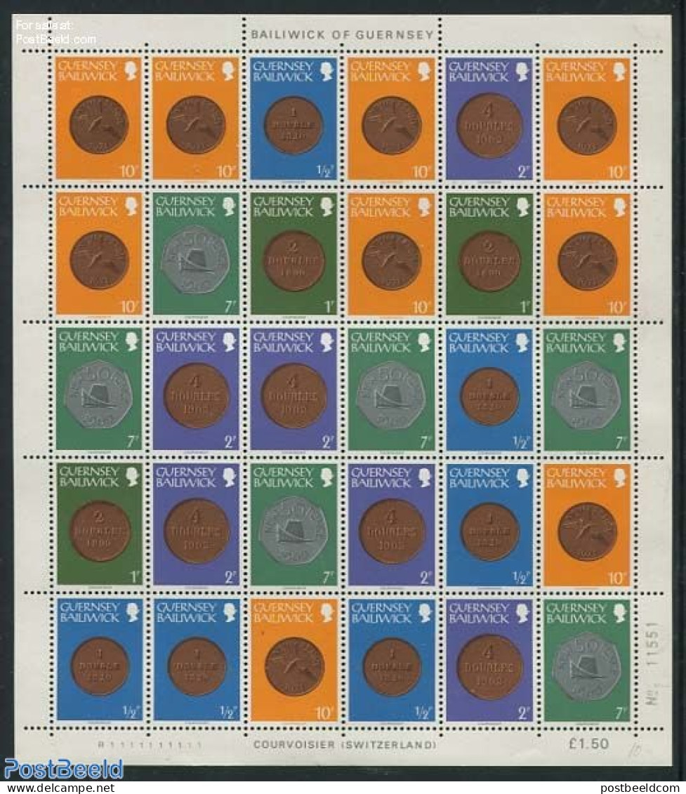 Guernsey 1980 Coins Booklet Sheet, Mint NH, Various - Money On Stamps - Münzen