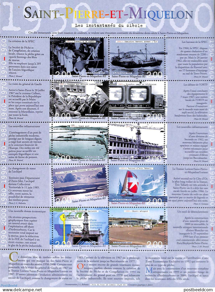 Saint Pierre And Miquelon 2000 20th Century 10v M/s, Mint NH, Performance Art - Science - Sport - Transport - Radio An.. - Telekom