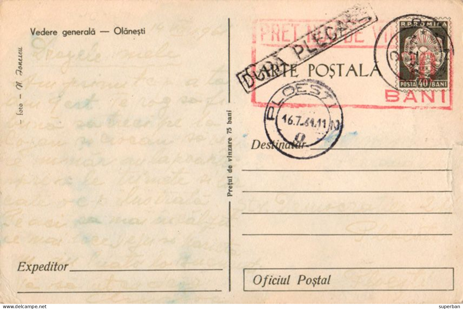 ROMANIA ~ 1961 - CARTE POSTALA Cu SUPRATIPAR : PRET NOU... : 30 BANI / 40 BANI - STATIONERY PICTURE POSTCARD (an669) - Postal Stationery