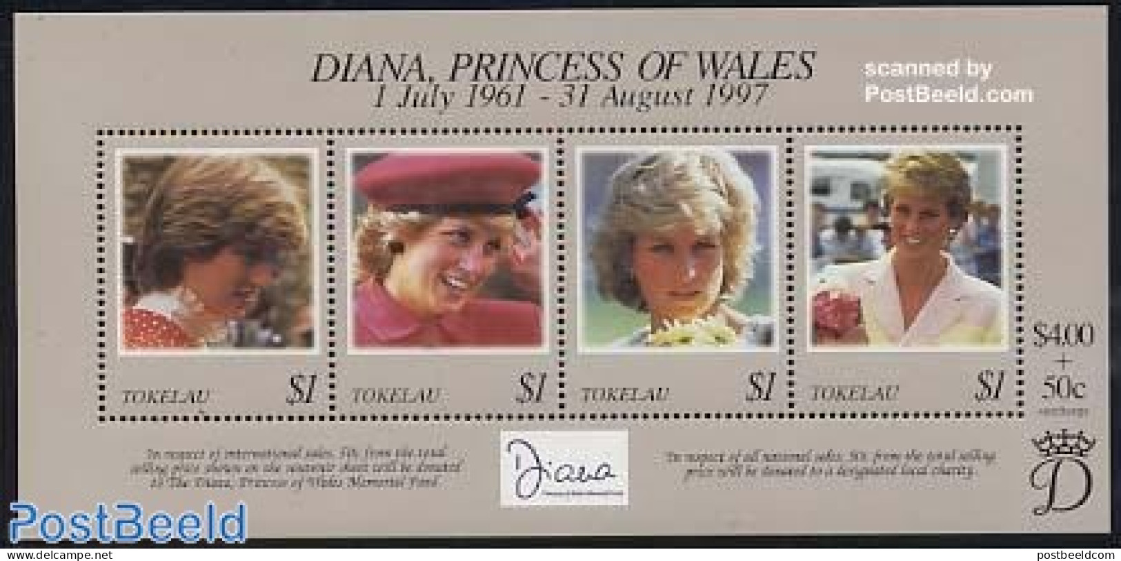 Tokelau Islands 1998 Death Of Diana S/s, Mint NH, History - Charles & Diana - Kings & Queens (Royalty) - Familias Reales