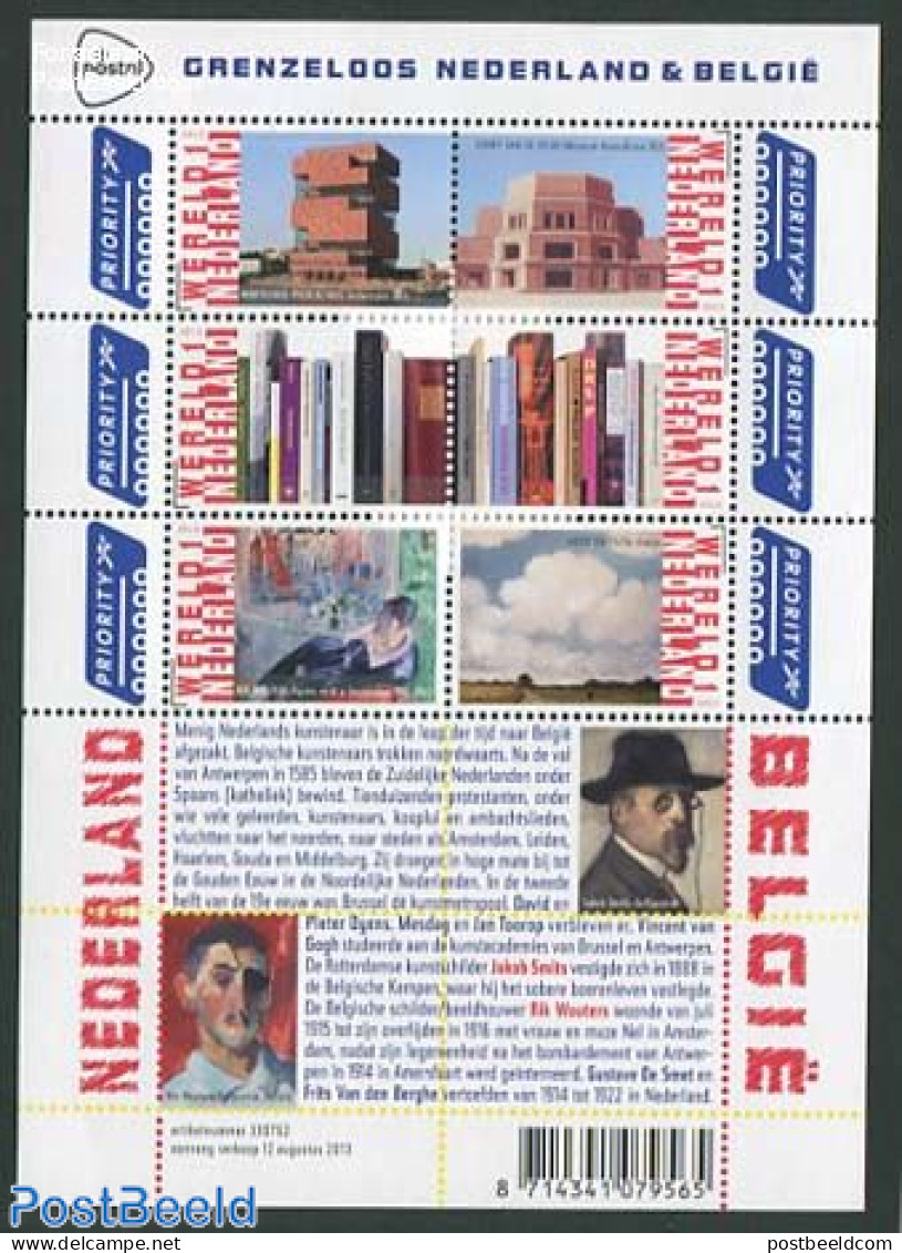 Netherlands 2013 Borderless Netherlands-Belgium 6v M/s, Paintings, Mint NH, Art - Authors - Books - Modern Architectur.. - Unused Stamps