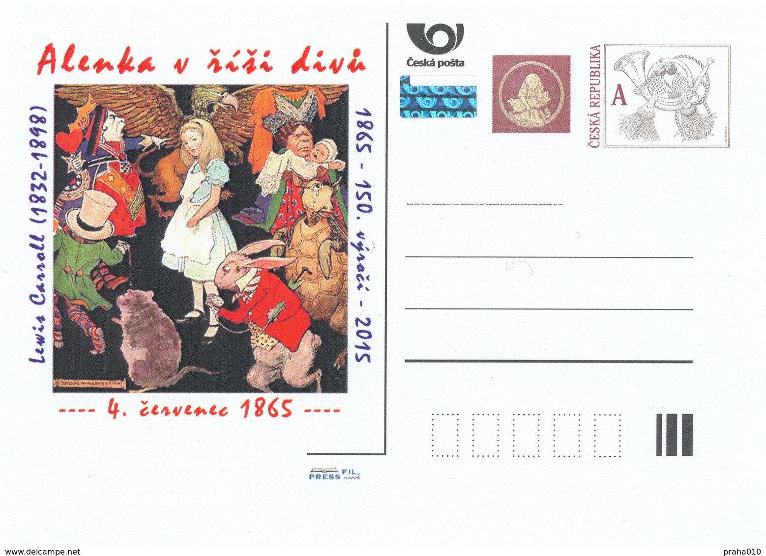 Rep. Ceca / Cart. Postali (Pre2015/24) 150 ° Ann. Dell'edizione Di Alice Nel Paese Delle Meraviglie (1865) Lewis Carroll - Cartes Postales