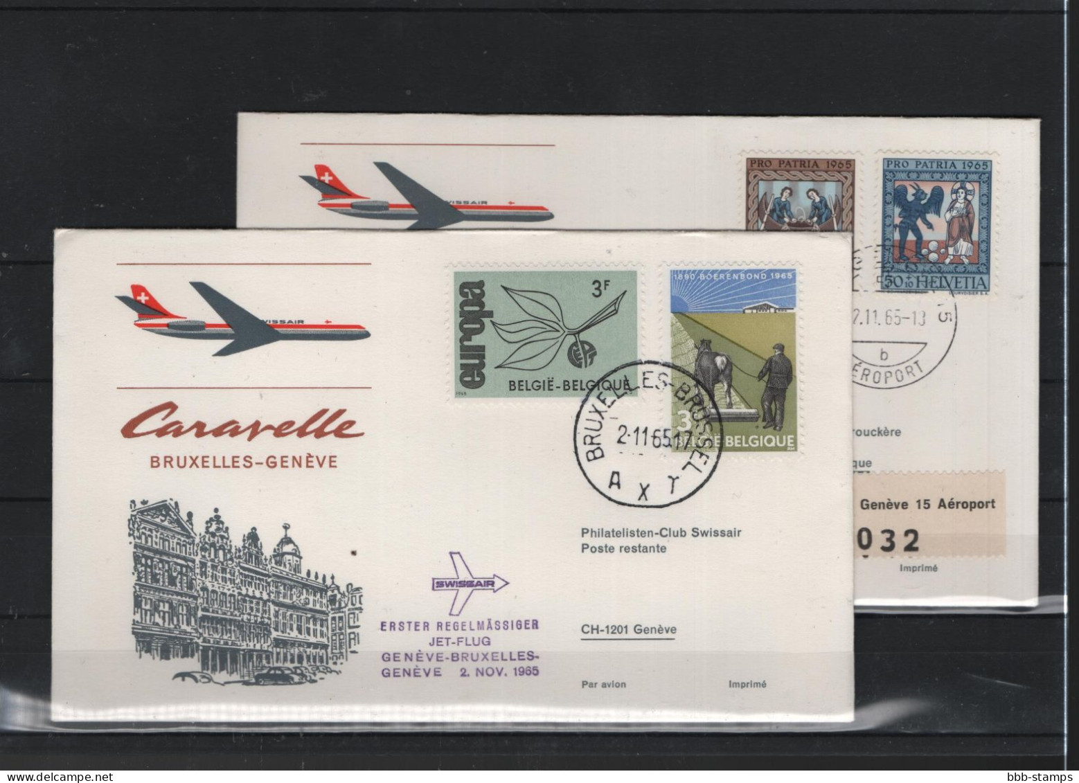 Schweiz Air Mail Swissair  FFC  2.11.1965  Genf - Brüssel Vv - Primeros Vuelos