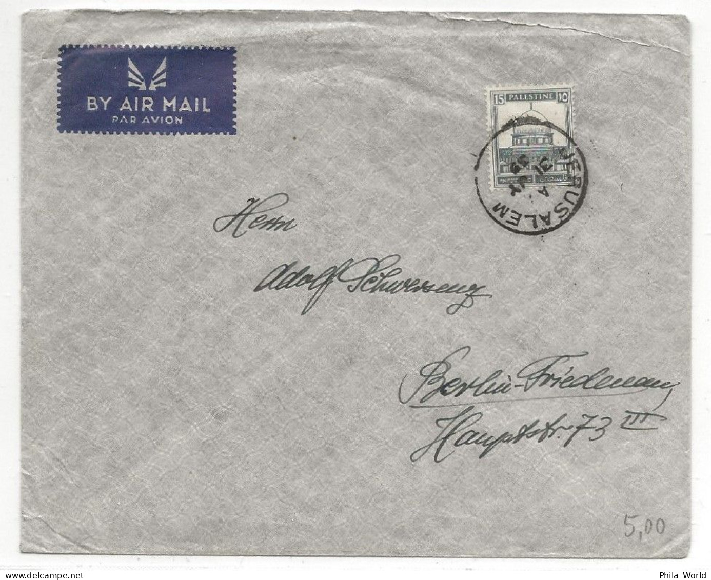 IMPERIAL AIRWAYS 1939 PALESTINE Jerusalem Air Mail Cover Par Avion GERMANY BERLIN ALLEMAGNE - Vliegtuigen
