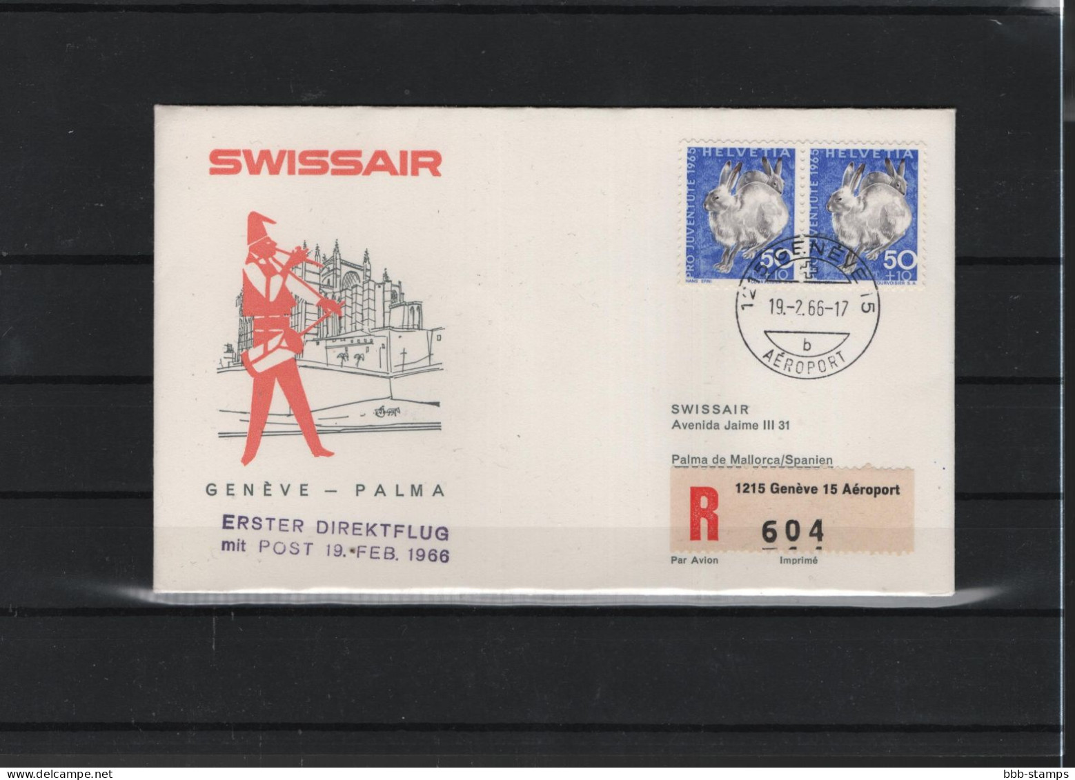 Schweiz Air Mail Swissair  FFC  19.7..1965  Genf - Palma - Premiers Vols