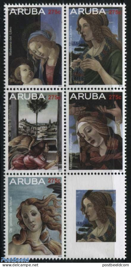 Aruba 2015 Botticelli 5v+tab [++], Mint NH, Art - Paintings - Sonstige & Ohne Zuordnung