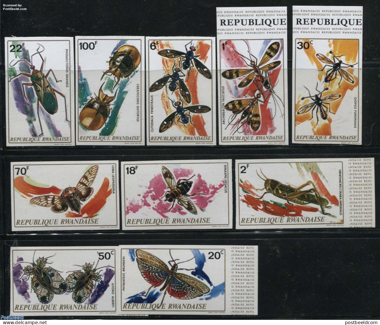 Rwanda 1973 Insects 10v, Imperforated, Mint NH, Nature - Insects - Andere & Zonder Classificatie