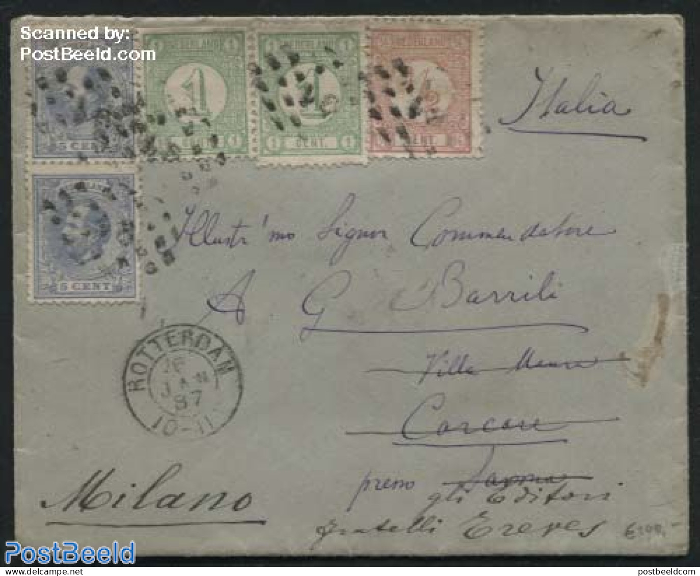 Netherlands 1887 Letter To Italy With Mixed Postage, Postal History - Covers & Documents