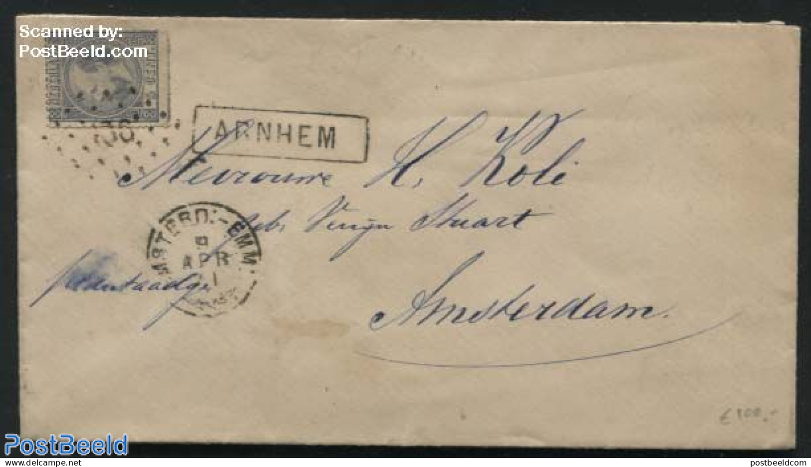 Netherlands 1871 Letter Sent By Railway Line Emmerich-Amsterdam, Postal History - Cartas & Documentos