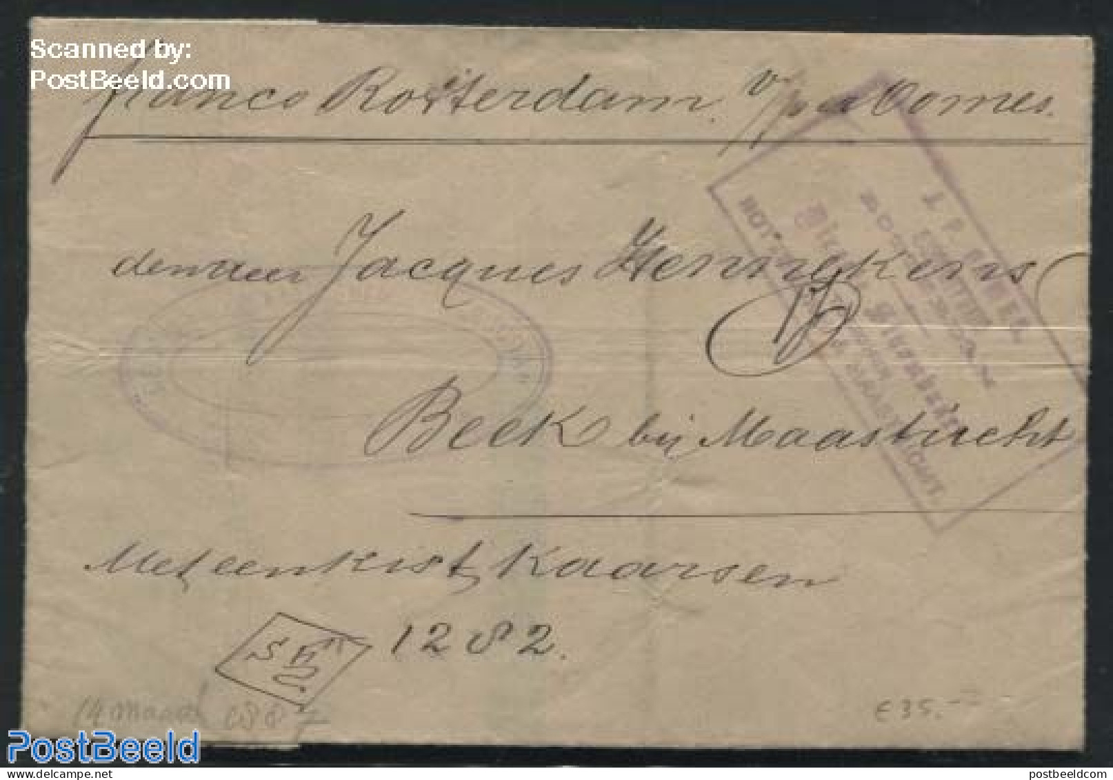 Netherlands 1887 Letter Sent By Oomes Shippost To Beek Near Maastricht, Postal History - Storia Postale