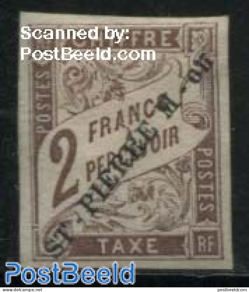 Saint Pierre And Miquelon 1893 Postage Due 2F, Stamp Out Of Set, Unused (hinged) - Autres & Non Classés