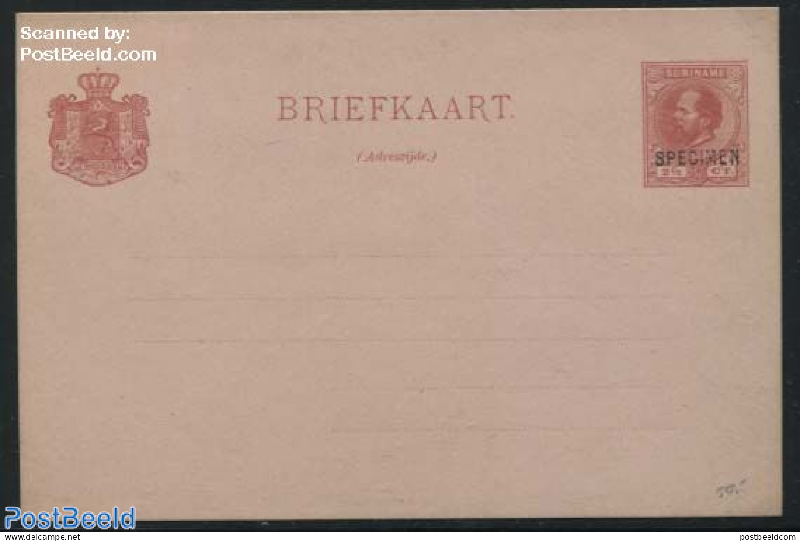 Suriname, Colony 1889 Postcard 2.5c, SPECIMEN, Unused Postal Stationary - Autres & Non Classés