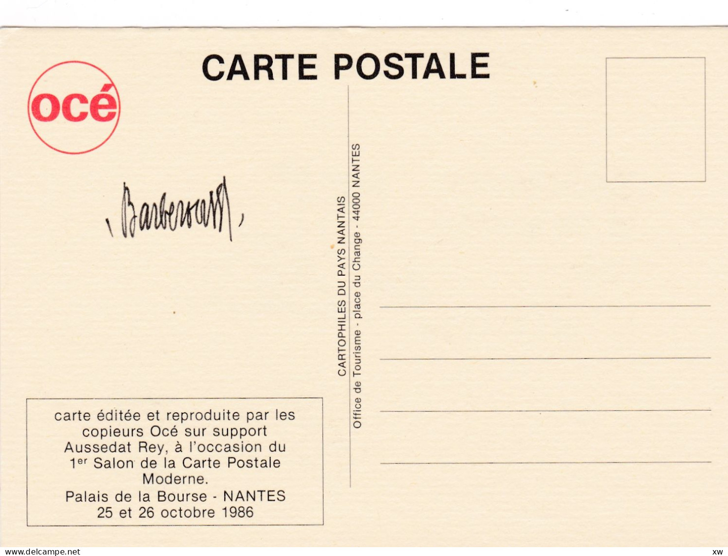 ILLUSTRATEUR - CPM - Barberousse Carte Privée Océ 1er Salon De La Carte Postale Moderne Nantes 1986 AUTOGRAPHE -30-04-24 - Barberousse