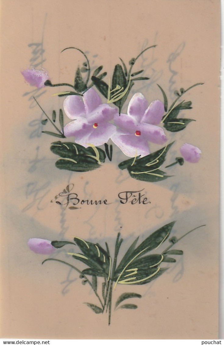 ZA 6- " BONNE FETE " - CARTE CELLULOID PEINTE : FLEURS PERVENCHES - 2 SCANS - Sonstige & Ohne Zuordnung